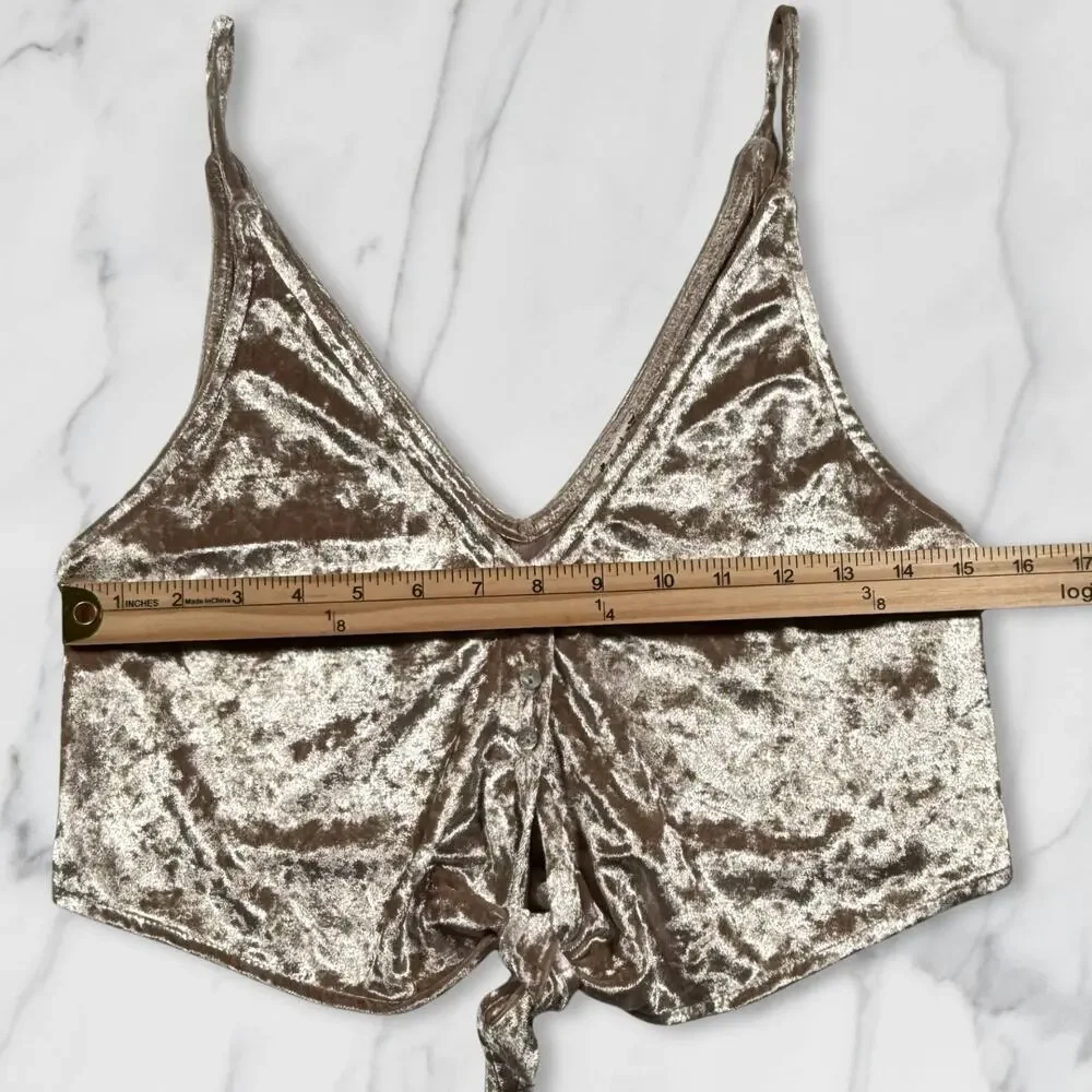 Free People Intimately Two Tie For You Velvet Crop Top Cami Champagne Small